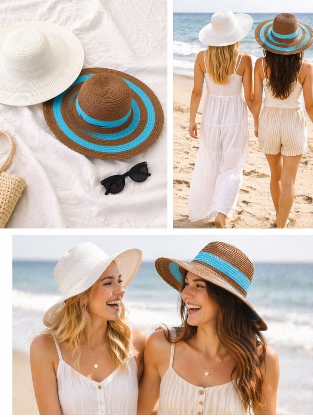 Summer Sun Hat Bundle (2) Wide Brim Straw Hats | Beach Vacation | New